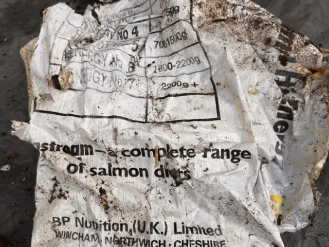 Plastic feed sack used for fish food