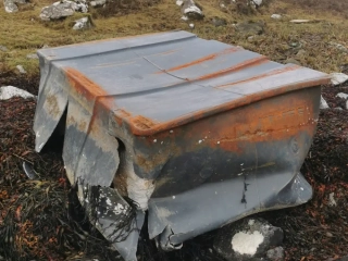 Broken pontoon float showing polystyrene inside